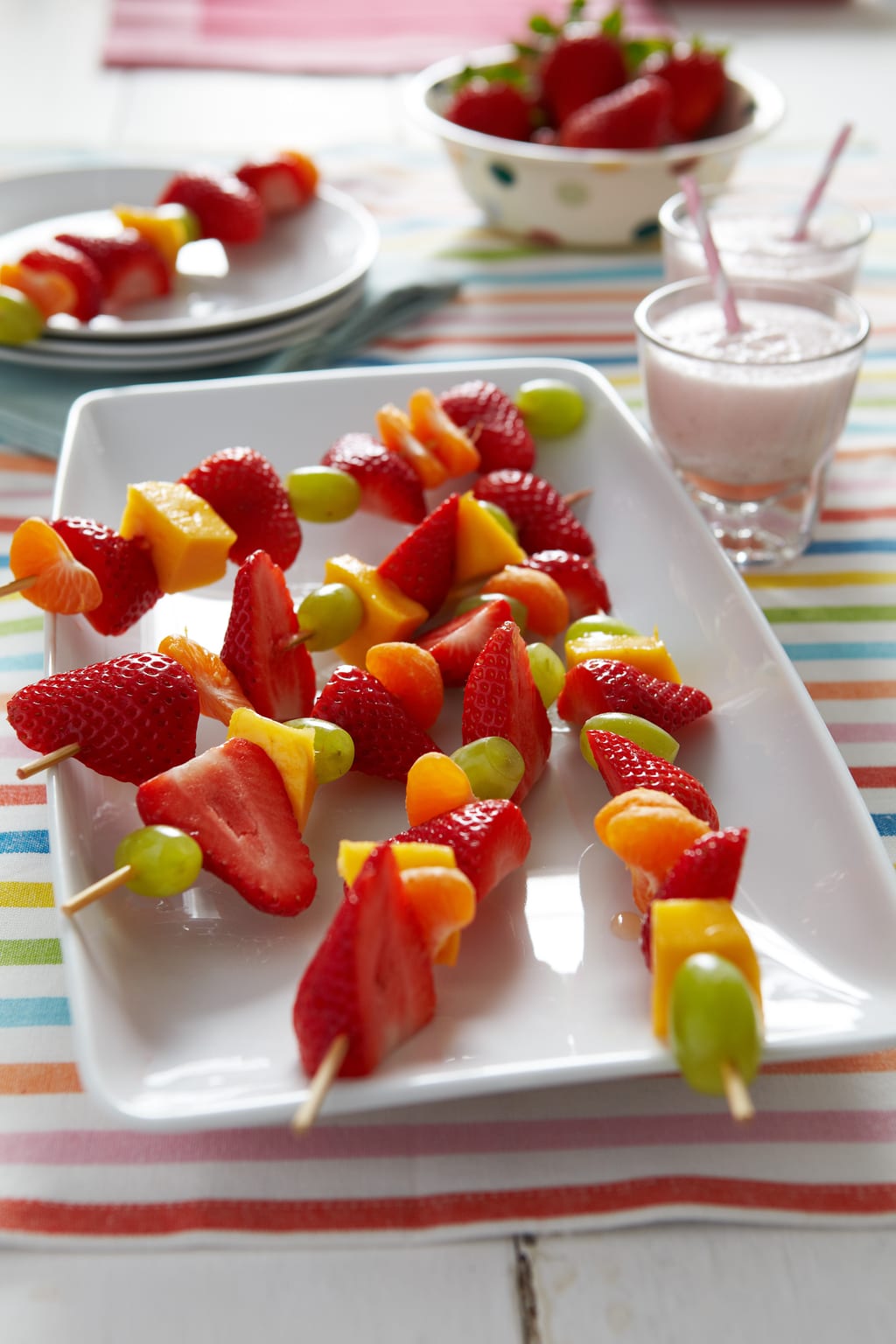 Berry World Strawberry Home Time Snack Fruit Kebabs with Berry World Strawberry Milk 75isq2ohq