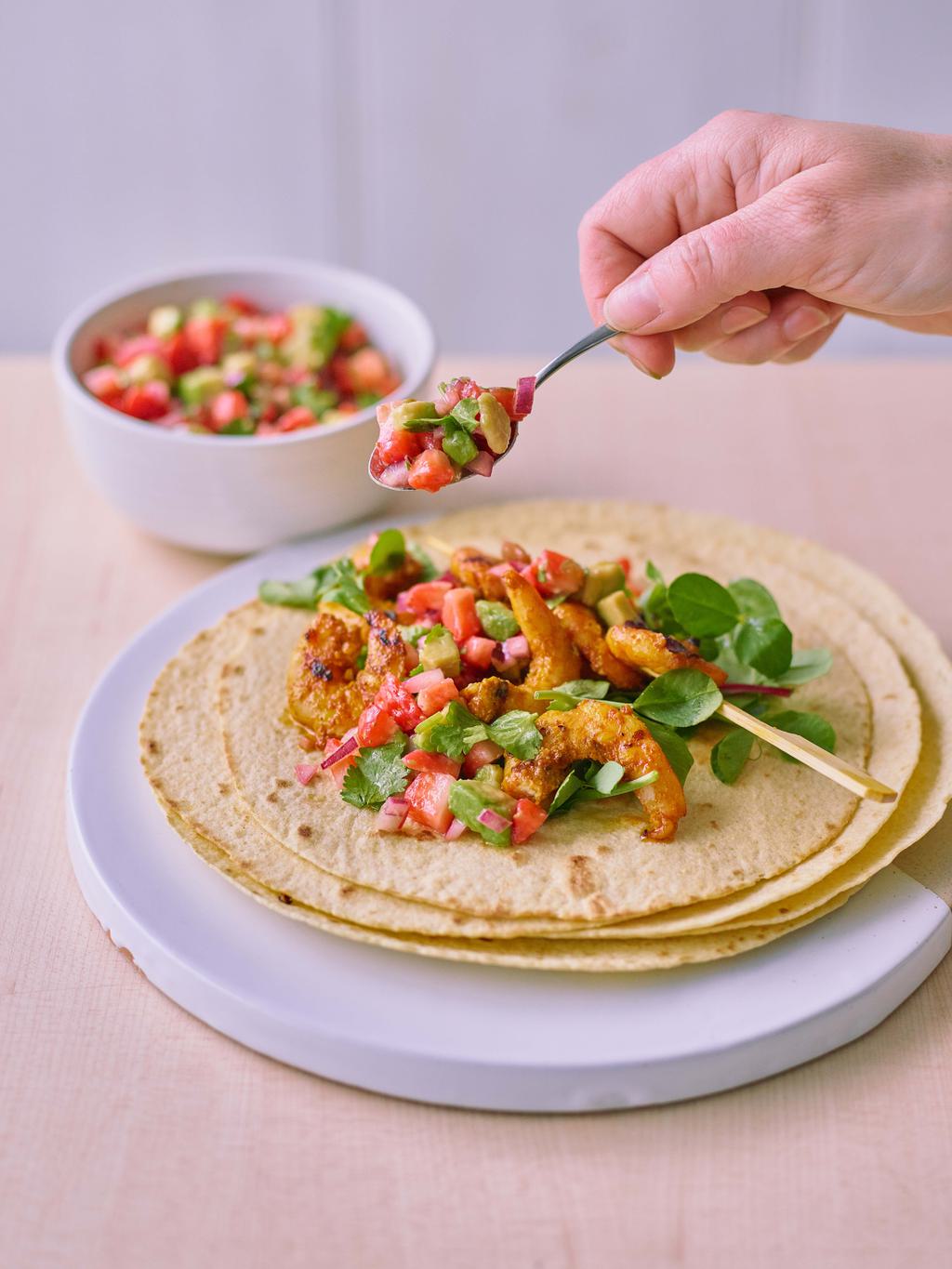 Strawberry spiced prawn tacos interaction WEB